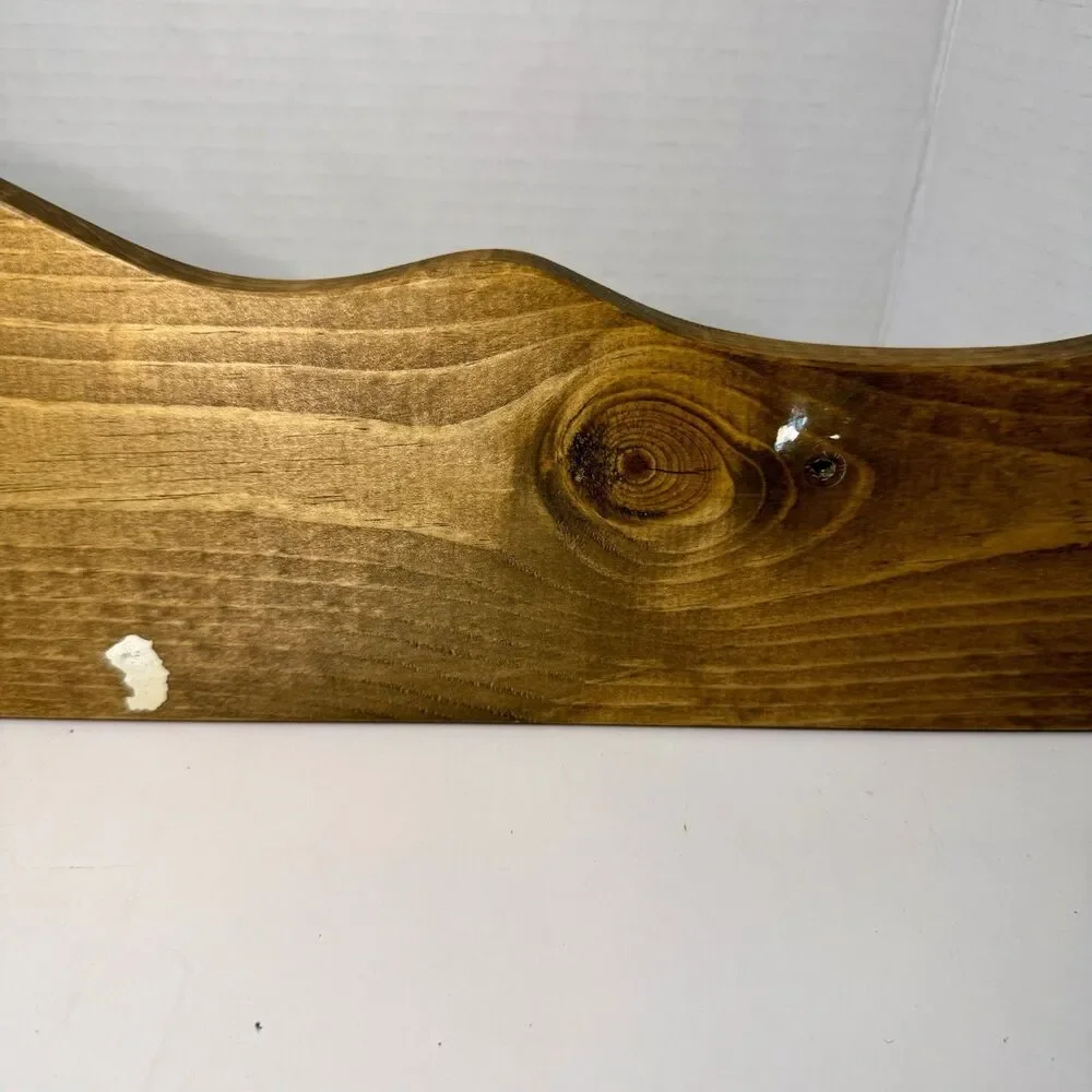Vintage 22” Wood Heart Cutout Wall Coat Rack 4 Brass Hooks Cottagecore Farmhouse